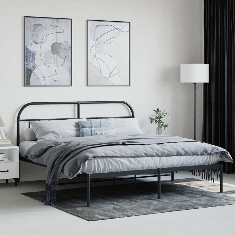 Bedframe Metaal 180 x 200 cm Zwart met hoofdbord