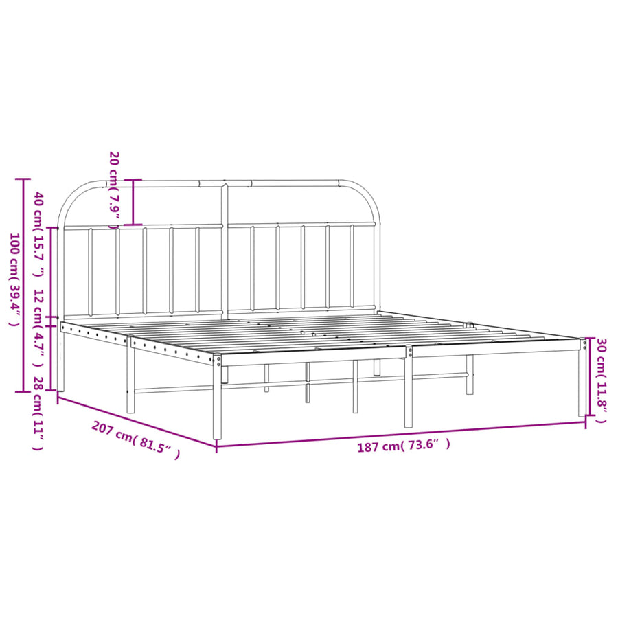 Bedframe Metaal 180 x 200 cm Zwart met hoofdbord