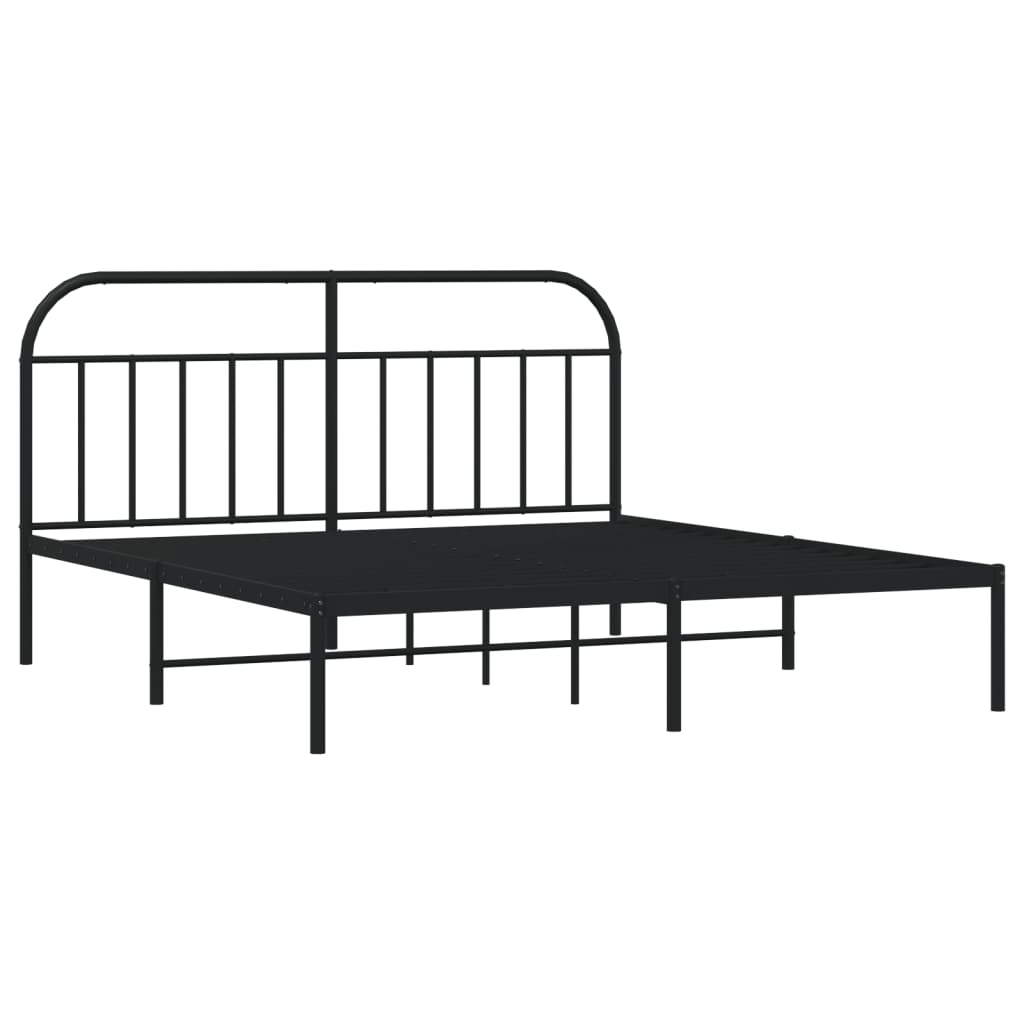 Bedframe Metaal 183 x 213 cm Zwart met hoofdbord