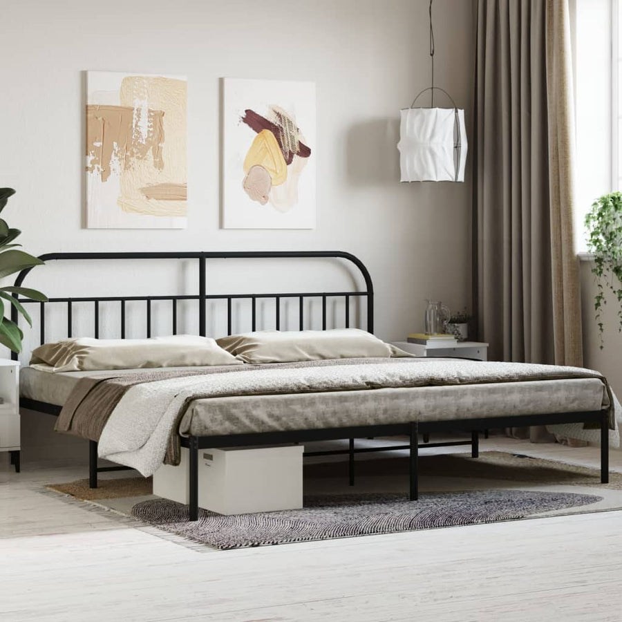Bedframe Metaal 193 x 203 cm Zwart met hoofdbord