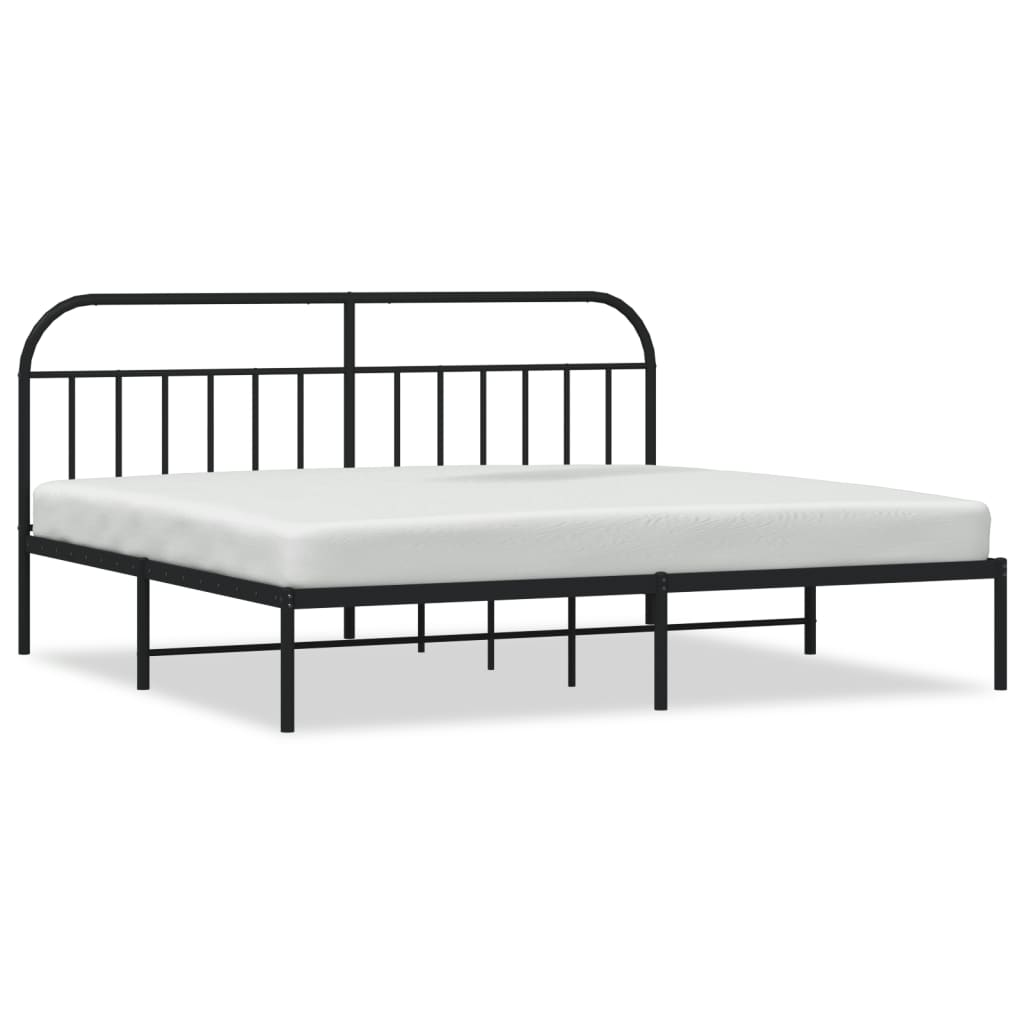 Bedframe Metaal 200 x 200 cm Zwart met hoofdbord