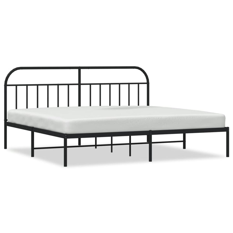 Bedframe Metaal 200 x 200 cm Zwart met hoofdbord