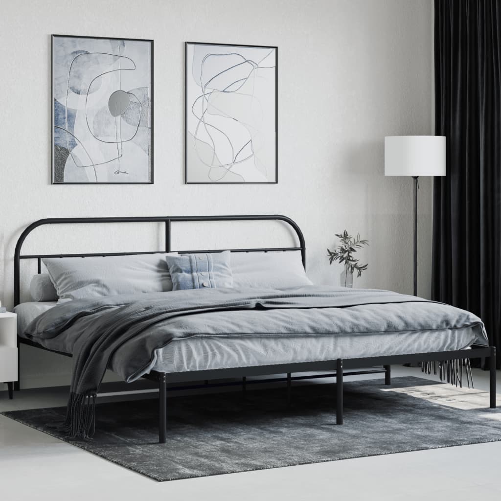 Bedframe Metaal 200 x 200 cm Zwart met hoofdbord