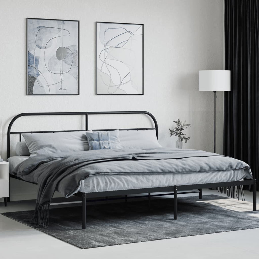 Bedframe Metaal 200 x 200 cm Zwart met hoofdbord