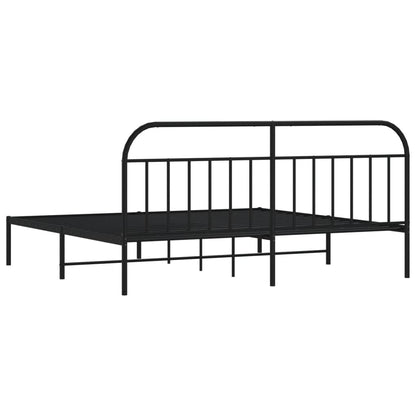 Bedframe Metaal 200 x 200 cm Zwart met hoofdbord