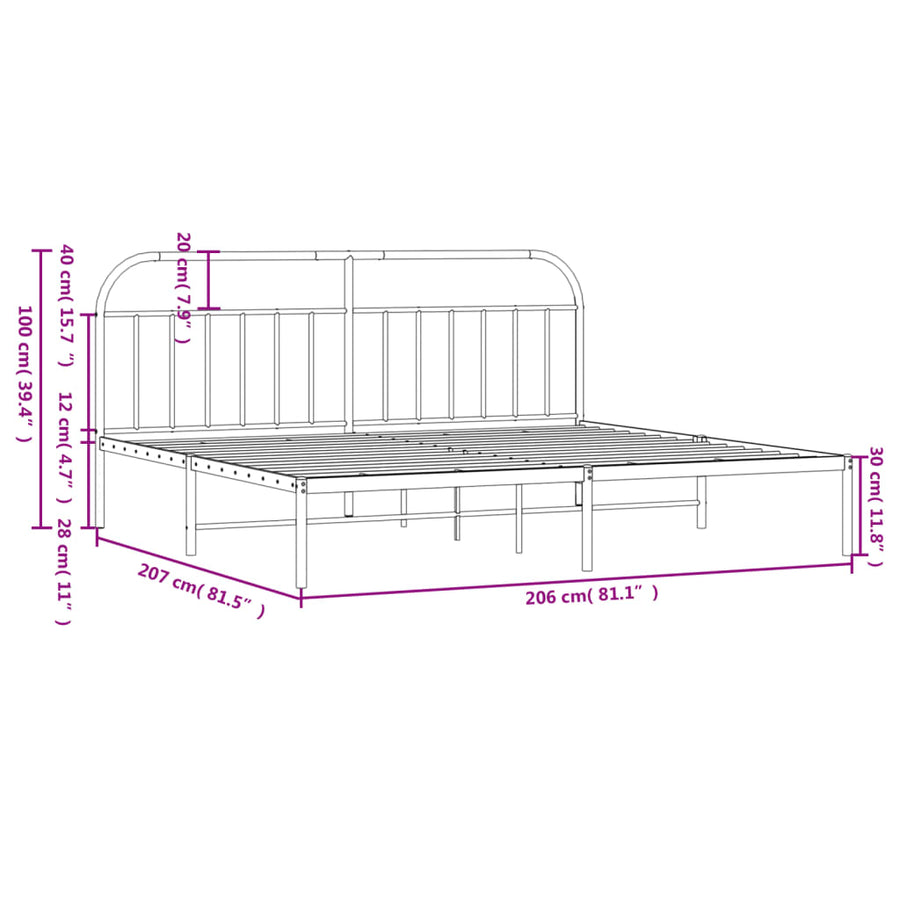 Bedframe Metaal 200 x 200 cm Zwart met hoofdbord