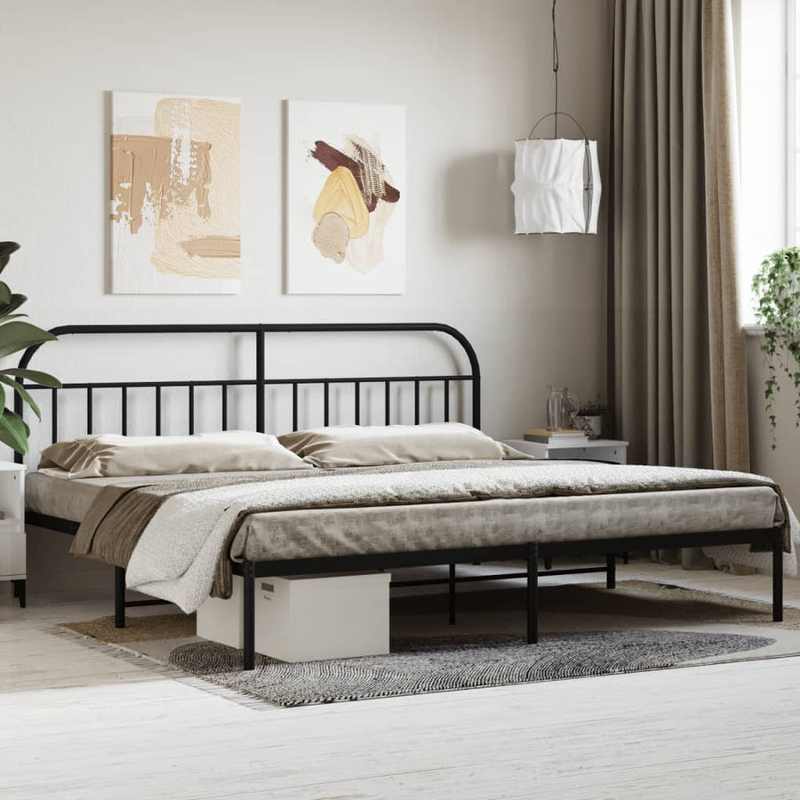 Bedframe Metaal 200 x 200 cm Zwart met hoofdbord