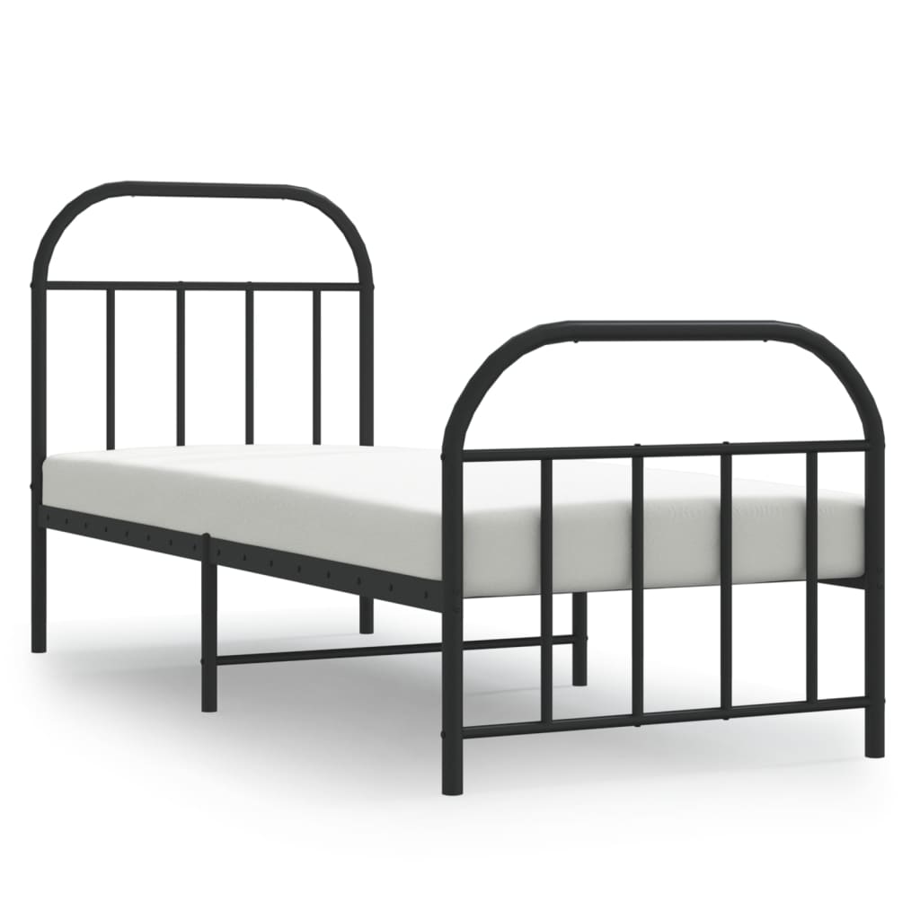 Bedframe Met Hoofd- En Voeteneinde Metaal 75 x 190 cm Zwart met hoofdbord & voetbord