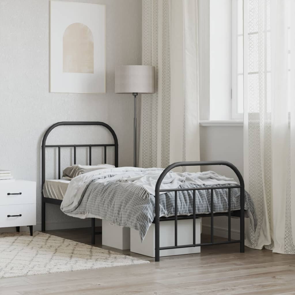 Bedframe Met Hoofd- En Voeteneinde Metaal 75 x 190 cm Zwart met hoofdbord & voetbord
