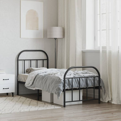 Bedframe Met Hoofd- En Voeteneinde Metaal 75 x 190 cm Zwart met hoofdbord & voetbord