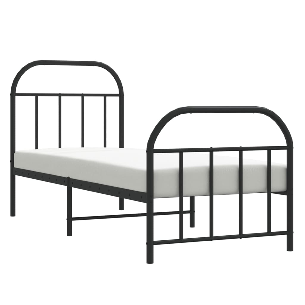 Bedframe Met Hoofd- En Voeteneinde Metaal 75 x 190 cm Zwart met hoofdbord & voetbord