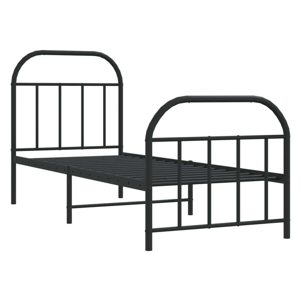 Bedframe Met Hoofd- En Voeteneinde Metaal 75 x 190 cm Zwart met hoofdbord & voetbord