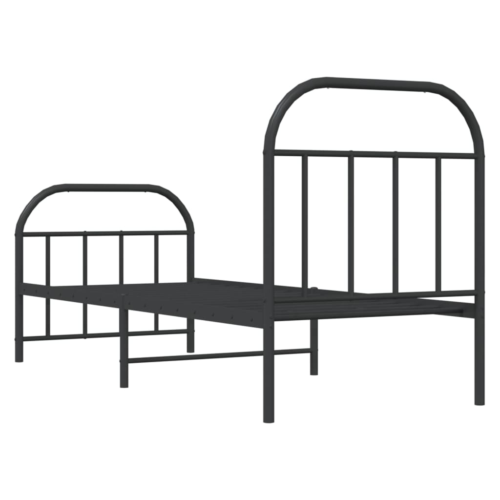 Bedframe Met Hoofd- En Voeteneinde Metaal 75 x 190 cm Zwart met hoofdbord & voetbord