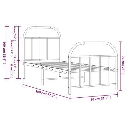 Bedframe Met Hoofd- En Voeteneinde Metaal 75 x 190 cm Zwart met hoofdbord & voetbord