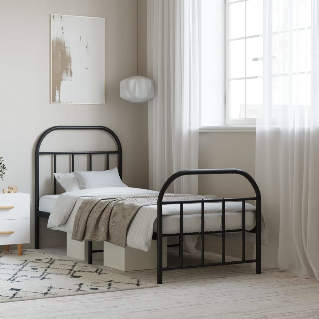 Bedframe Met Hoofd- En Voeteneinde Metaal 75 x 190 cm Zwart met hoofdbord & voetbord
