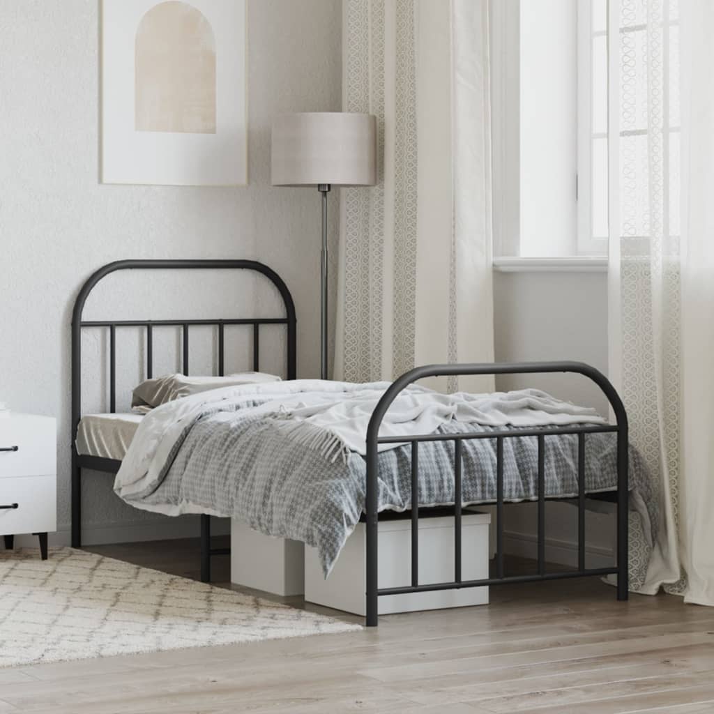Bedframe Met Hoofd- En Voeteneinde Metaal 90 x 190 cm Zwart met hoofdbord & voetbord