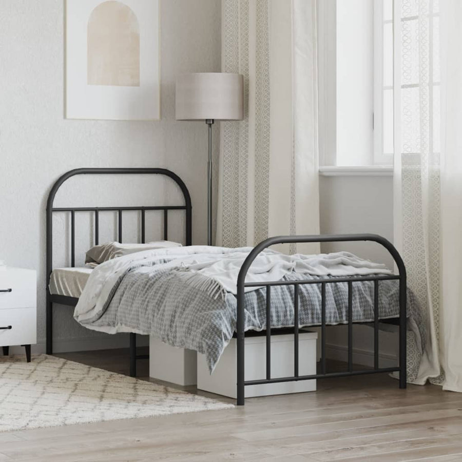 Bedframe Met Hoofd- En Voeteneinde Metaal 90 x 190 cm Zwart met hoofdbord & voetbord