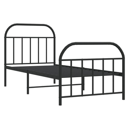 Bedframe Met Hoofd- En Voeteneinde Metaal 90 x 190 cm Zwart met hoofdbord & voetbord