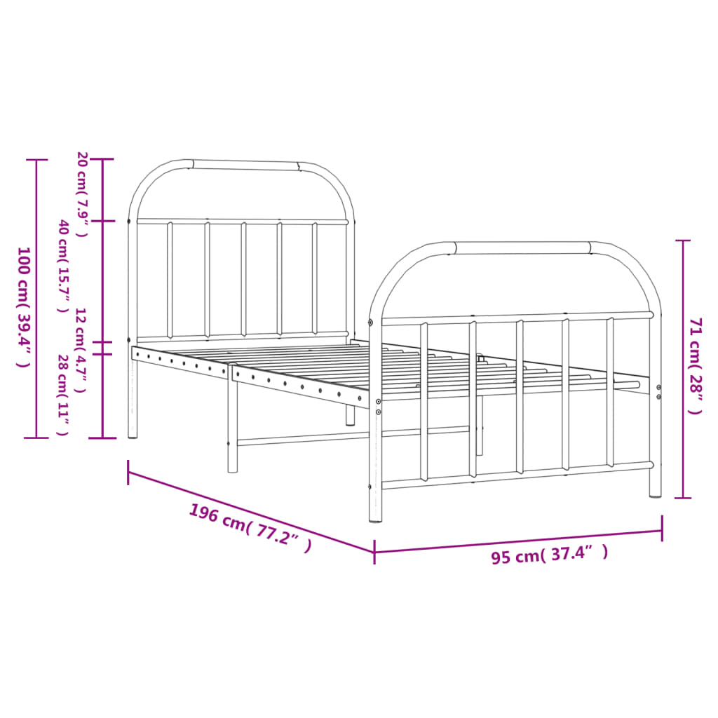 Bedframe Met Hoofd- En Voeteneinde Metaal 90 x 190 cm Zwart met hoofdbord & voetbord