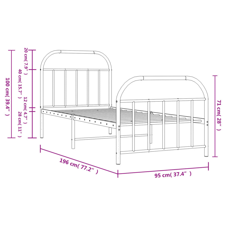 Bedframe Met Hoofd- En Voeteneinde Metaal 90 x 190 cm Zwart met hoofdbord & voetbord