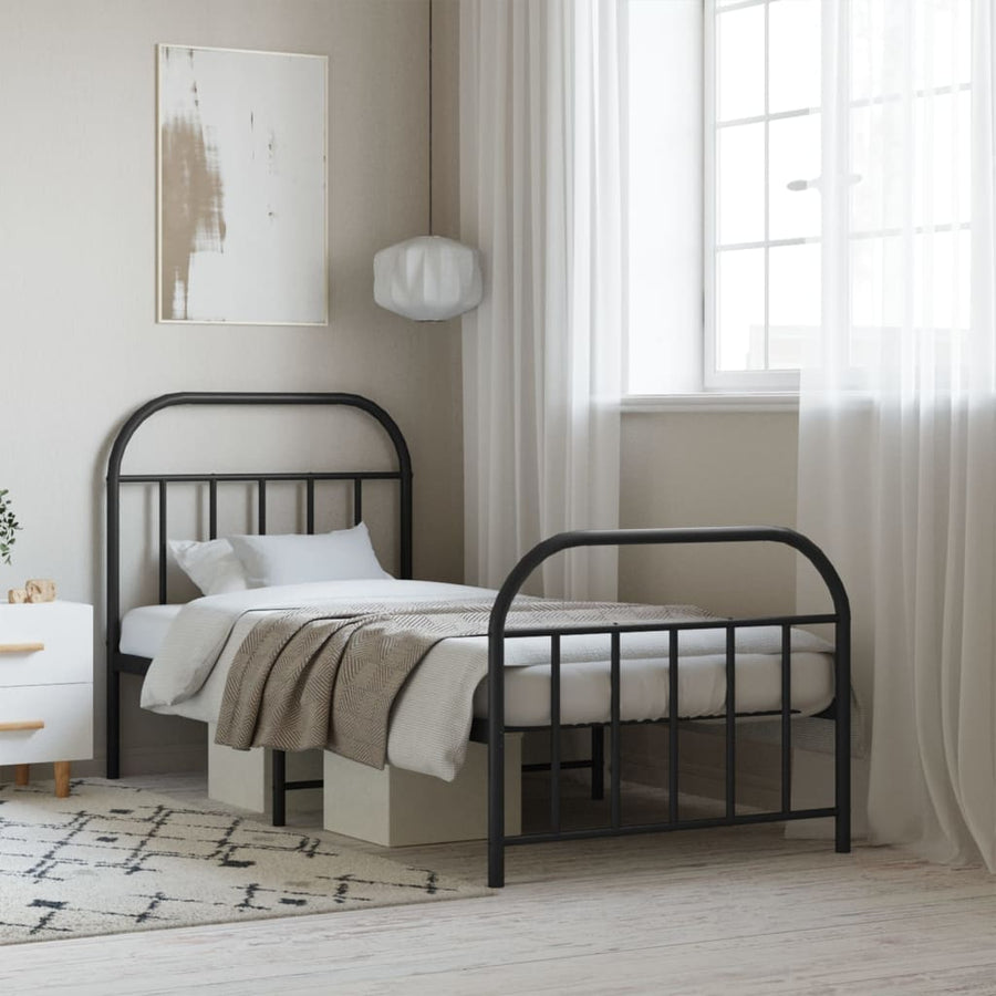 Bedframe Met Hoofd- En Voeteneinde Metaal 90 x 190 cm Zwart met hoofdbord & voetbord