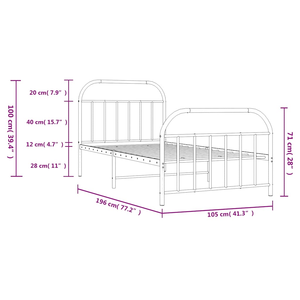 Bedframe Met Hoofd- En Voeteneinde Metaal 100 x 190 cm Zwart
