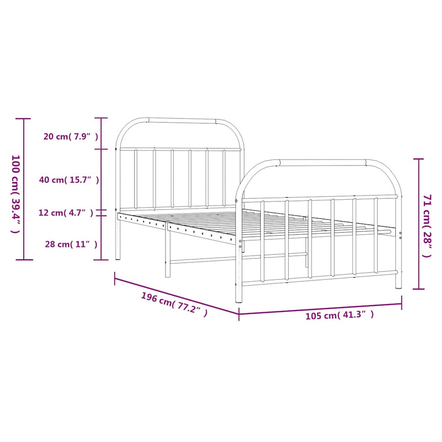 Bedframe Met Hoofd- En Voeteneinde Metaal 100 x 190 cm Zwart