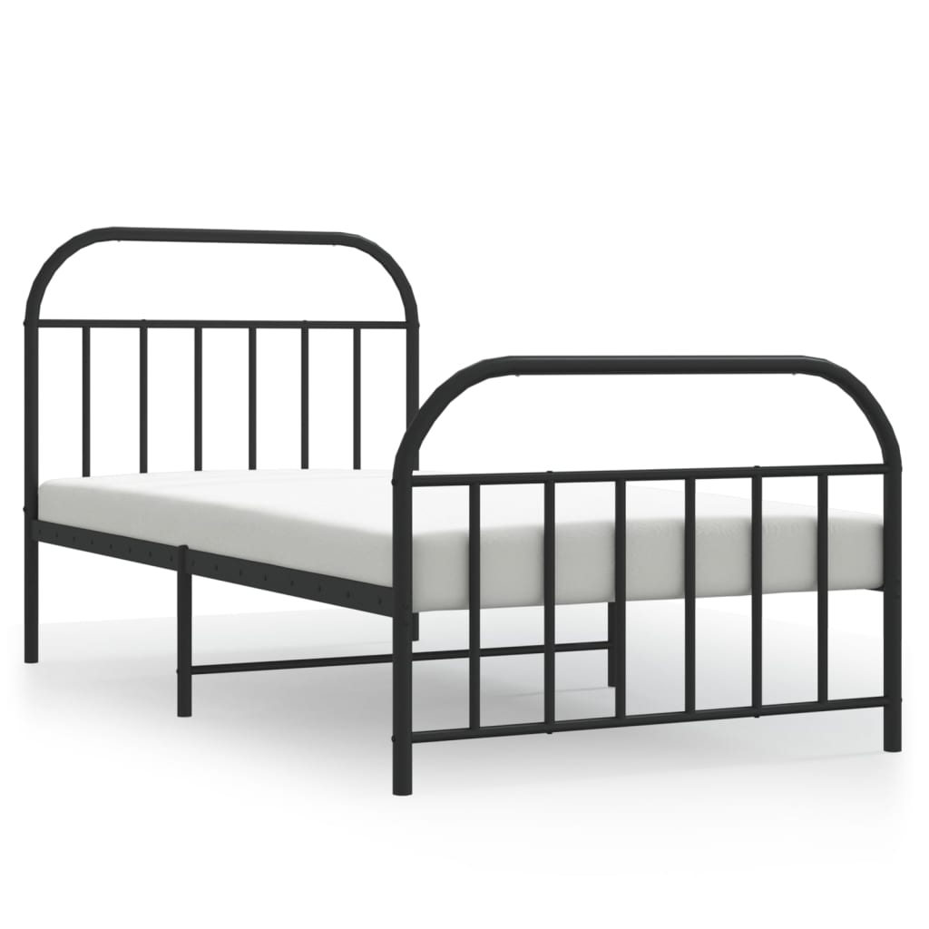 Bedframe Met Hoofd- En Voeteneinde Metaal 100 x 200 cm Zwart met hoofdbord & voetbord