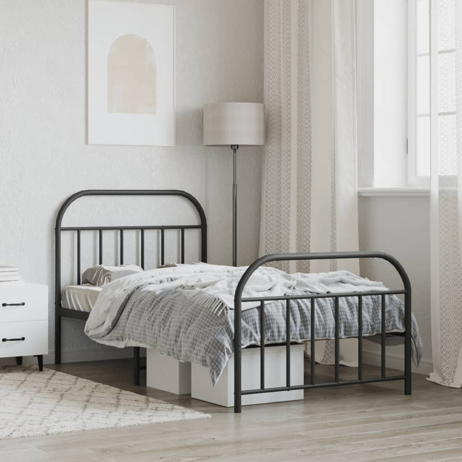 Bedframe Met Hoofd- En Voeteneinde Metaal 100 x 200 cm Zwart met hoofdbord & voetbord