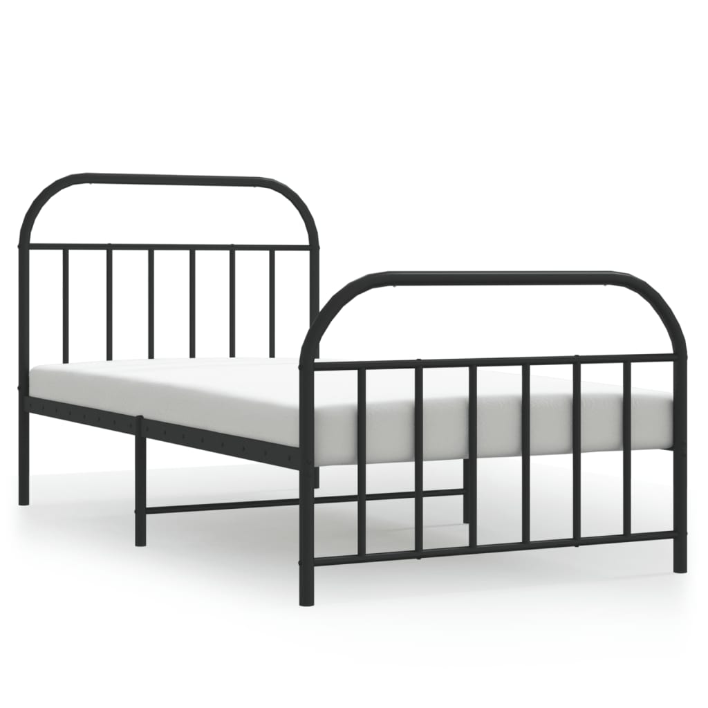 Bedframe Met Hoofd- En Voeteneinde Metaal 107 x 203 cm Zwart met hoofdbord & voetbord