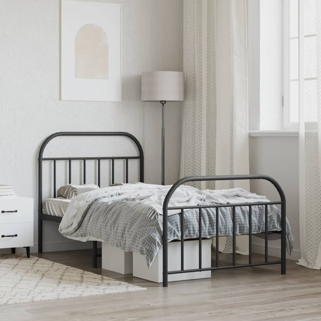 Bedframe Met Hoofd- En Voeteneinde Metaal 107 x 203 cm Zwart met hoofdbord & voetbord