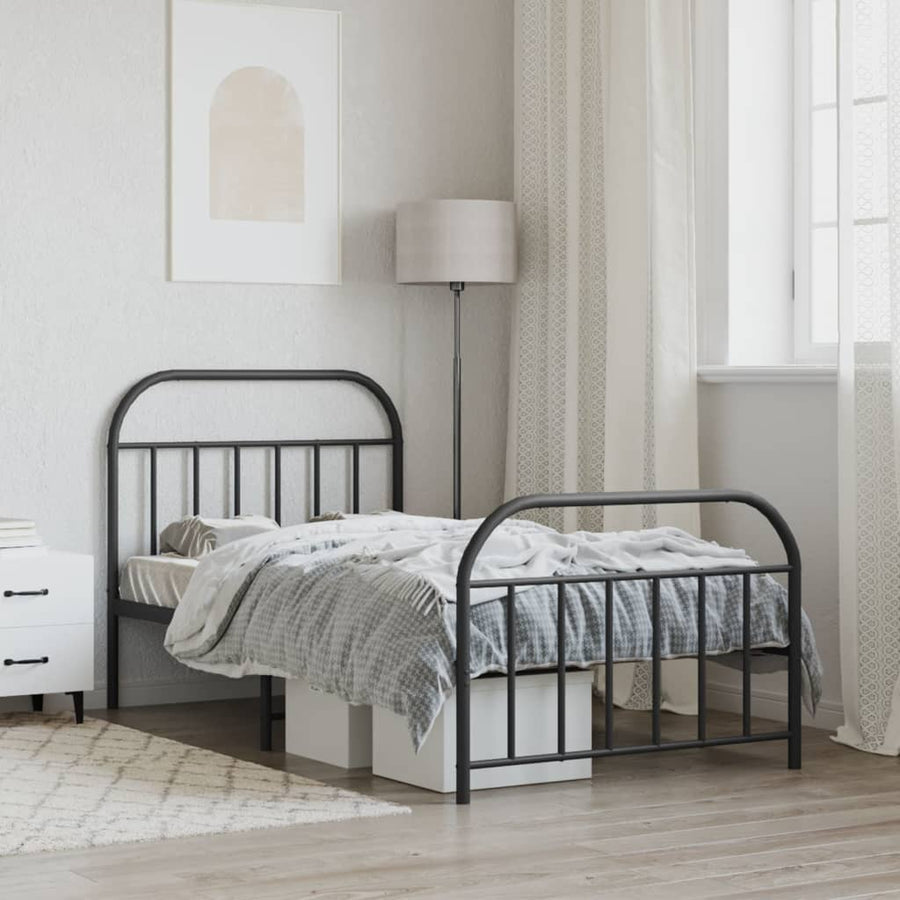 Bedframe Met Hoofd- En Voeteneinde Metaal 107 x 203 cm Zwart met hoofdbord & voetbord