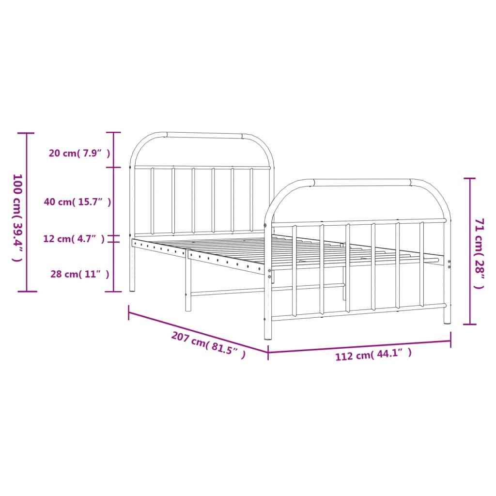 Bedframe Met Hoofd- En Voeteneinde Metaal 107 x 203 cm Zwart met hoofdbord & voetbord