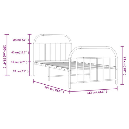 Bedframe Met Hoofd- En Voeteneinde Metaal 107 x 203 cm Zwart met hoofdbord & voetbord