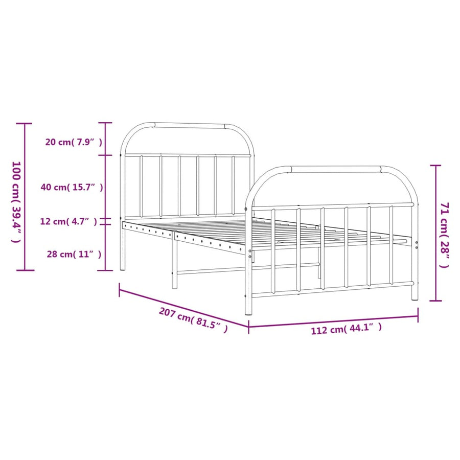 Bedframe Met Hoofd- En Voeteneinde Metaal 107 x 203 cm Zwart met hoofdbord & voetbord