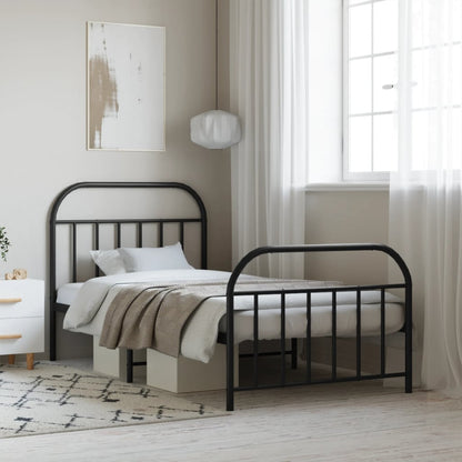 Bedframe Met Hoofd- En Voeteneinde Metaal 107 x 203 cm Zwart met hoofdbord & voetbord