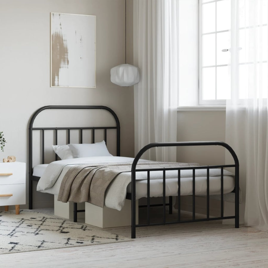 Bedframe Met Hoofd- En Voeteneinde Metaal 107 x 203 cm Zwart met hoofdbord & voetbord