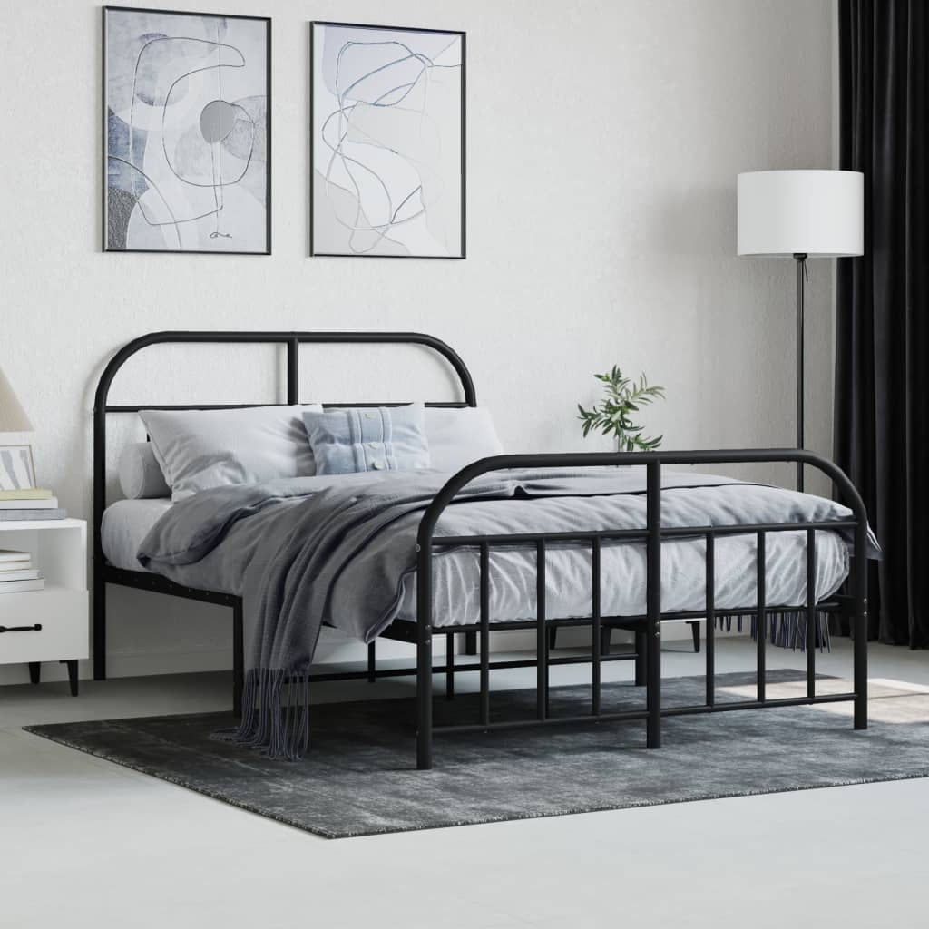 Bedframe Met Hoofd- En Voeteneinde Metaal 120 x 190 cm Zwart met hoofdbord & voetbord
