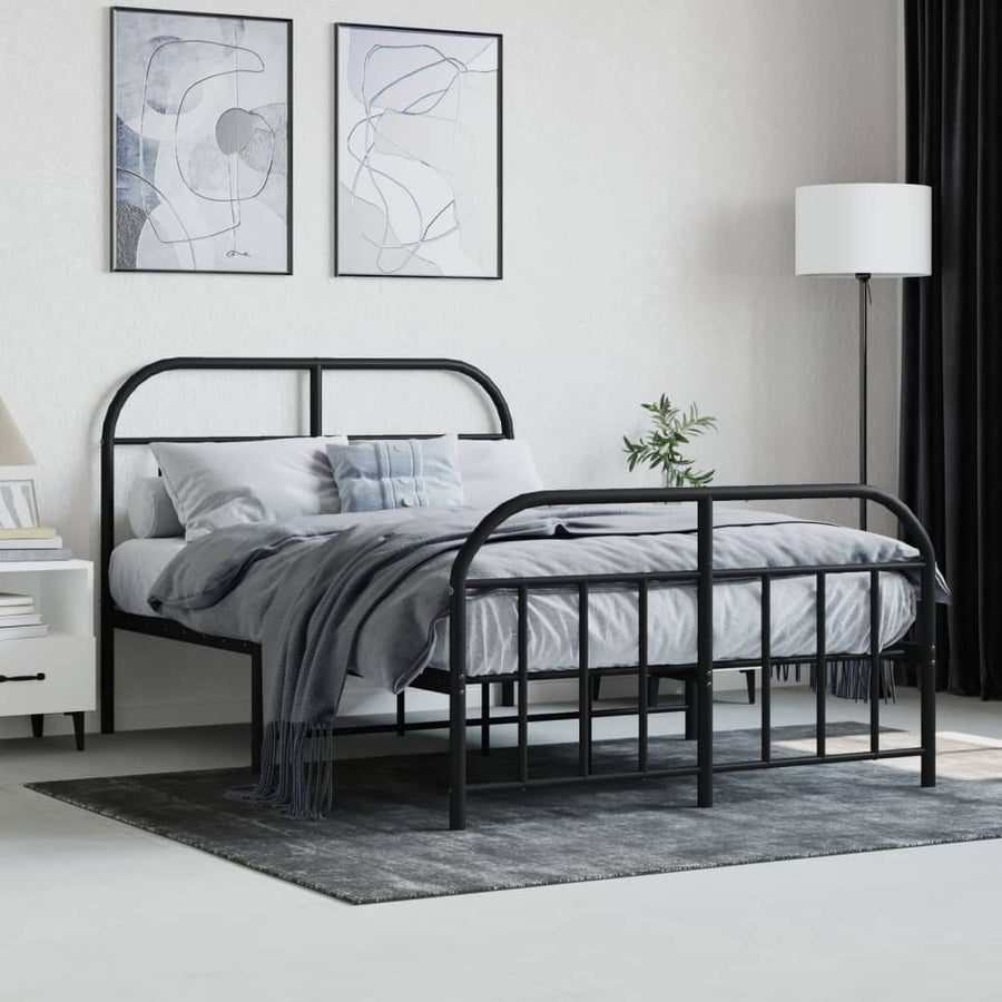 Bedframe Met Hoofd- En Voeteneinde Metaal 120 x 190 cm Zwart met hoofdbord & voetbord