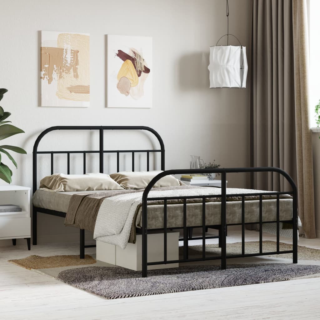 Bedframe Met Hoofd- En Voeteneinde Metaal 120 x 190 cm Zwart met hoofdbord & voetbord