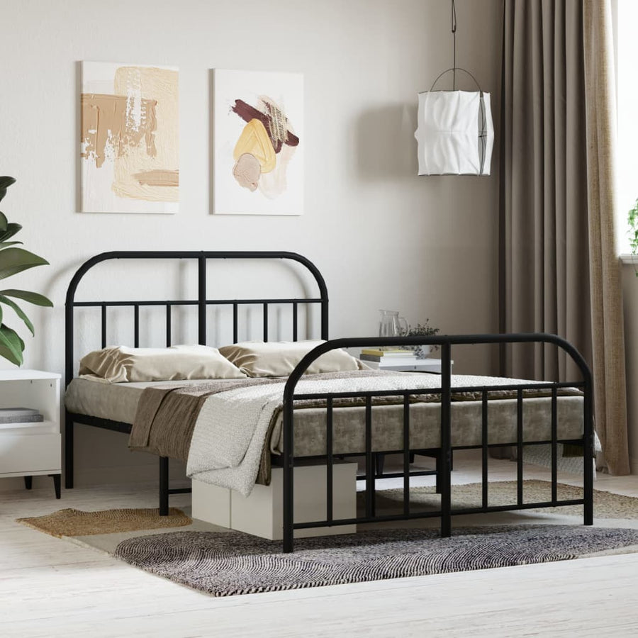 Bedframe Met Hoofd- En Voeteneinde Metaal 120 x 190 cm Zwart met hoofdbord & voetbord