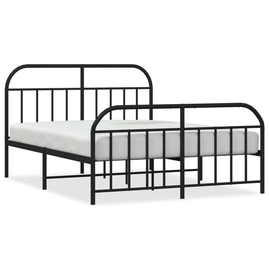 Bedframe Met Hoofd- En Voeteneinde Metaal 135 x 190 cm Zwart met hoofdbord & voetbord
