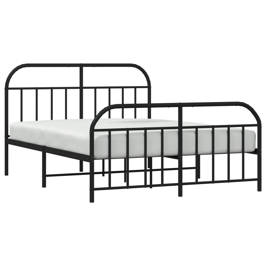 Bedframe Met Hoofd- En Voeteneinde Metaal 135 x 190 cm Zwart met hoofdbord & voetbord
