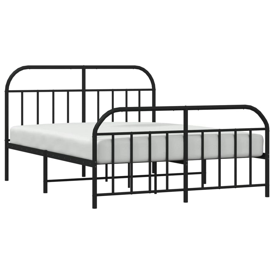 Bedframe Met Hoofd- En Voeteneinde Metaal 135 x 190 cm Zwart met hoofdbord & voetbord