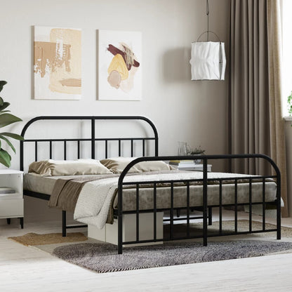 Bedframe Met Hoofd- En Voeteneinde Metaal 135 x 190 cm Zwart met hoofdbord & voetbord