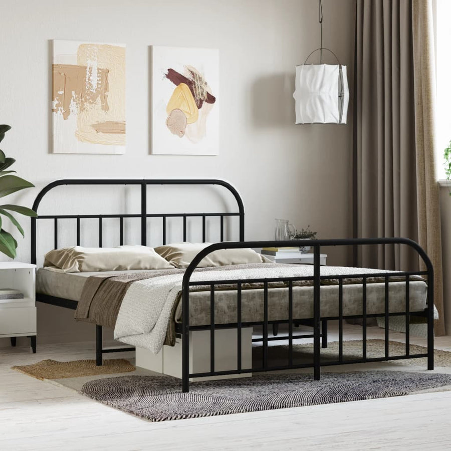 Bedframe Met Hoofd- En Voeteneinde Metaal 135 x 190 cm Zwart met hoofdbord & voetbord