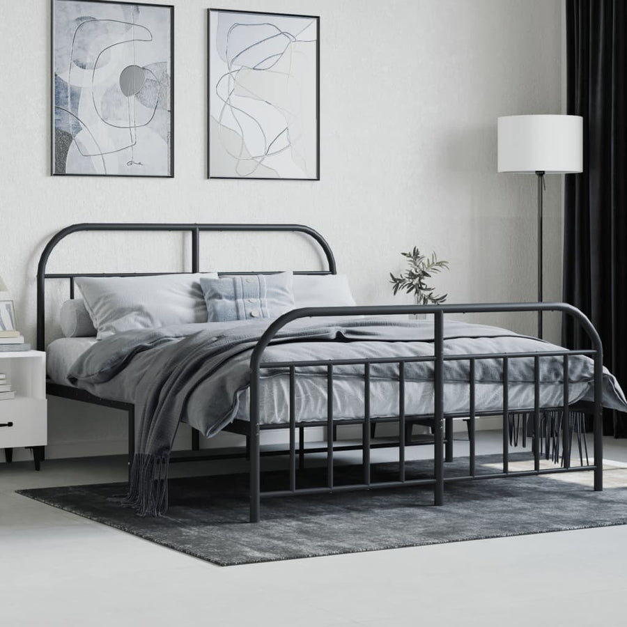 Bedframe Met Hoofd- En Voeteneinde Metaal 140 x 190 cm Zwart met hoofdbord & voetbord