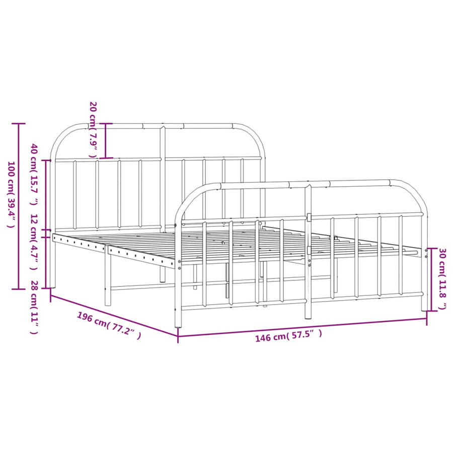 Bedframe Met Hoofd- En Voeteneinde Metaal 140 x 190 cm Zwart met hoofdbord & voetbord