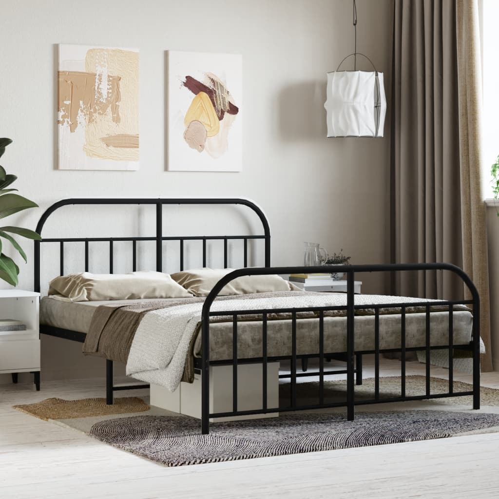 Bedframe Met Hoofd- En Voeteneinde Metaal 140 x 190 cm Zwart met hoofdbord & voetbord