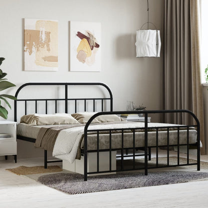 Bedframe Met Hoofd- En Voeteneinde Metaal 140 x 190 cm Zwart met hoofdbord & voetbord